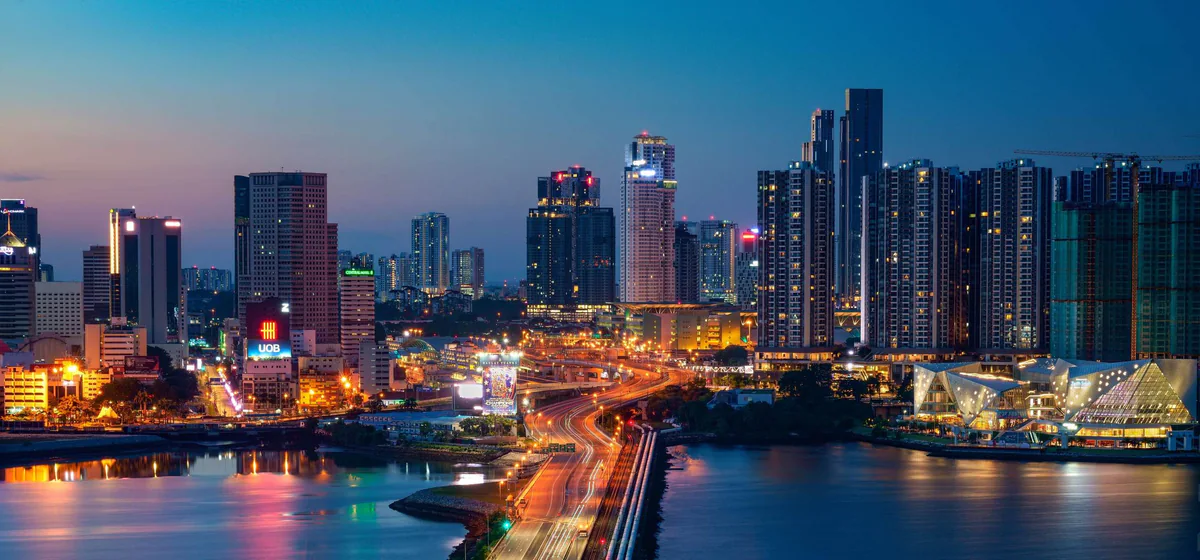 Johor Bahru skyline lit after sunset